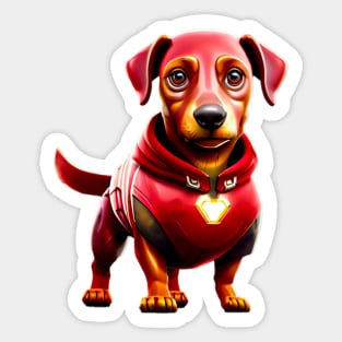 Wiener-Man: Dachshund in High-Tech Canine Armor Tee Sticker